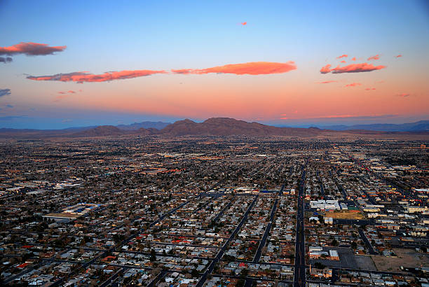 Las Vegas sunset panorama aerial view.