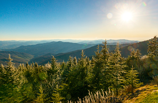 View from Clingmans Dome inside the Great Smoky Mountains National Park. Right on state line between Tennessee and North Carolina.