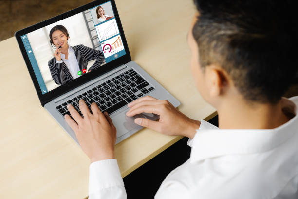 istock Video call business people meeting on virtual workplace or remote office 1255616620