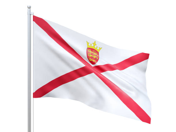 istock Jersey flag waving on white background, close up, isolated. 3D render 1255616627