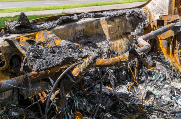 istock Fragment of burnt car 1255618481