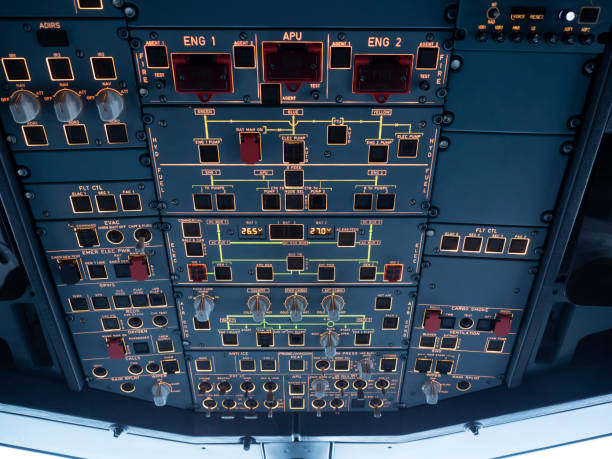 istock overhead panel of aircraft cockpit, smart cockpit. all switch details. 1255621351