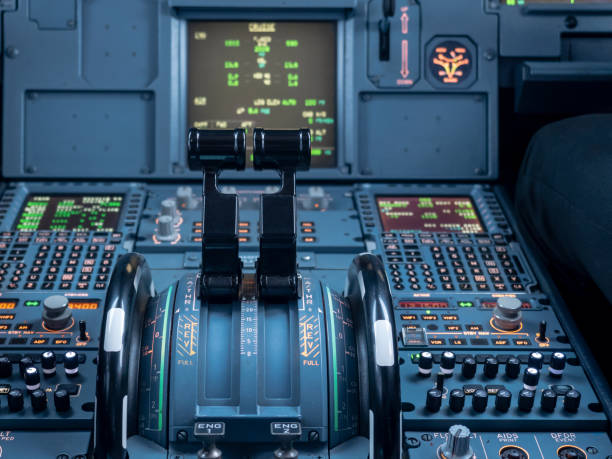 istock Airbus A320 thrust levers on the centre pedestal instrument panel. Switches and dials visible in the background. 1255621354