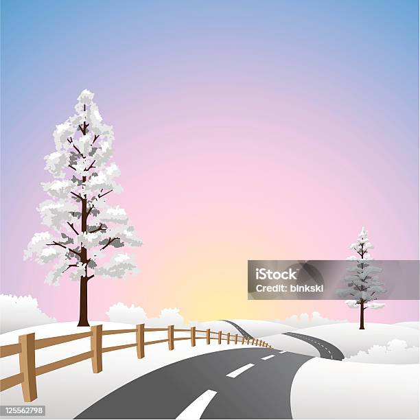 Paesaggio Di Neve - Immagini vettoriali stock e altre immagini di Albero - Albero, Autostrada a due corsie, Collina