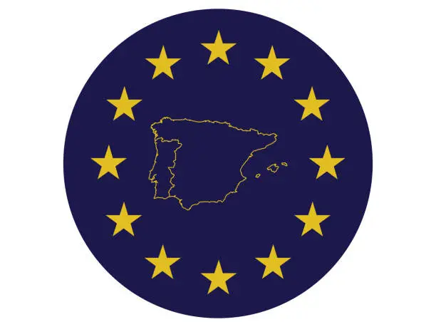 Vector illustration of Badge of Outline Map of Iberian peninsula countries in colors of EU flag