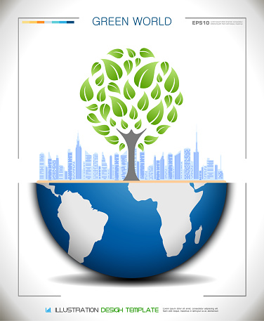 Eco Green Tree with Sustainable City on Globe