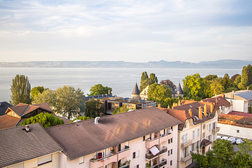 View over Evian and Geneva Lake, France