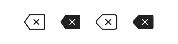 Backspase button, simple line isolated keyboard icon in vector flat. Backspase button, simple line isolated keyboard icon in vector flat style. delete key stock illustrations