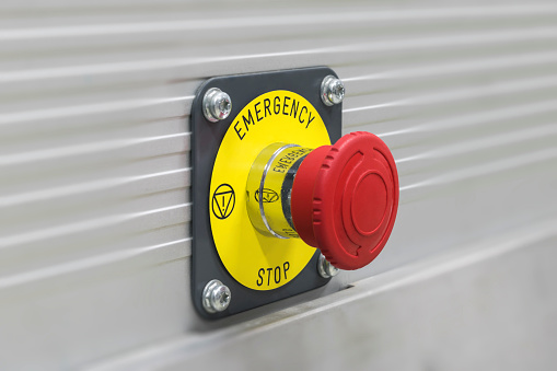 Emergency stop button for industrial machine. Panic button
