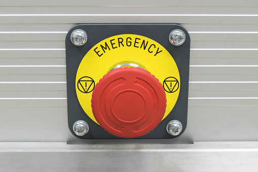 Emergency stop button for industrial machine. Panic button