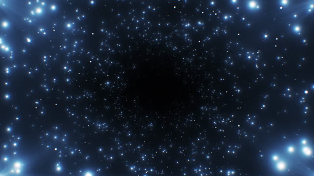 Beautiful Flight Through the Twinkling Blue Stars Seamless. Abstract Tunnel of Flickering Lights Motion Background. Looped 3d Animation Modern Style.