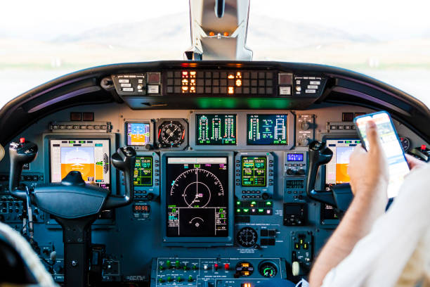 Cockpit of a modern private jet airplane