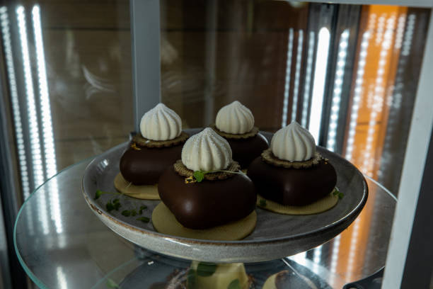 Good looking cakes in showcase refrigerator