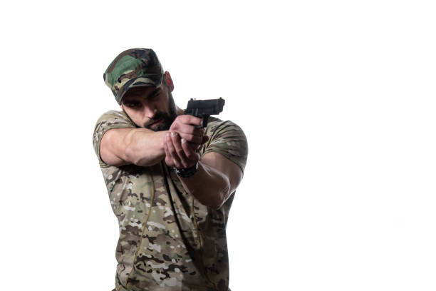 istock Soldiers With Gun on a White Background 1255651006