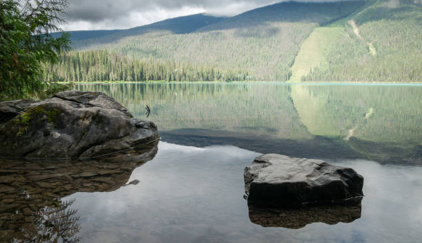 istock Reflection on pristine alpine lake shot at Emerald Lake 1255657034