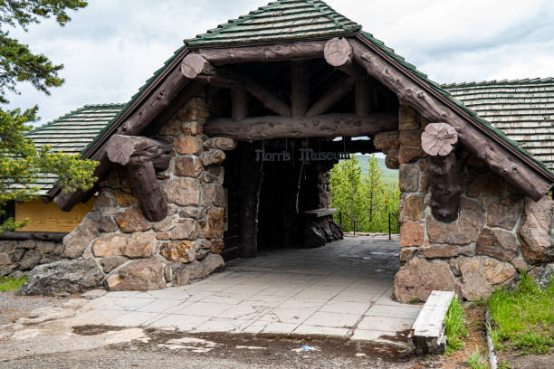 Norris Museum in the Norris Geyser Basin Yellowstone National Park, Wyoming - June 28, 2020: The Norris Museum in the Norris Geyser Basin provides information to tourists, on a summer day norris geyser basin photos stock pictures, royalty-free photos & images