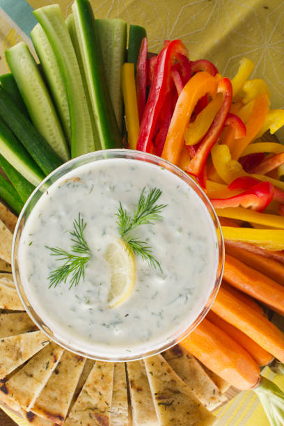 Tzatziki or hummus. Classic Greek or Mediterranean sauce or dip. Greek yogurt, Persian cucumbers, fresh dill, olive oil, lemon, salt & pepper and served w/ pita bread, bell peppers & fresh vegetables. Classic Greek, Italian, American restaurant appetizer. tzatziki o hummus. salsa o salsa clásica griega o mediterránea. yogur griego, pepinos persas, eneldo fresco, aceite de oliva, limón, sal y pimienta y servido con pan de pita, pimientos y verduras frescas. clásico griego, italiano, american aperitivo re