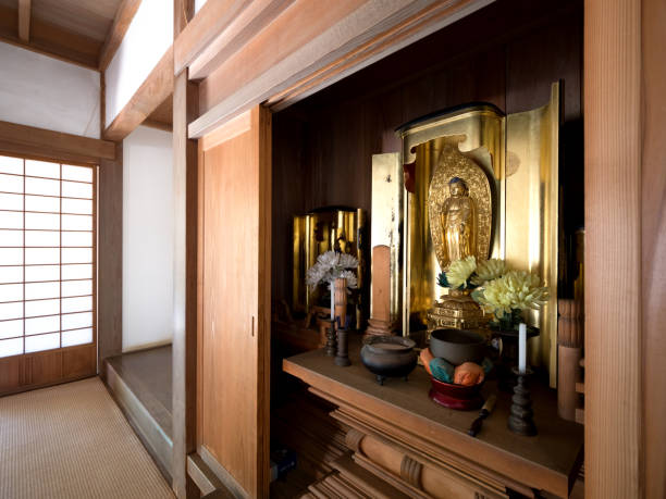 Buddha between old folk houses