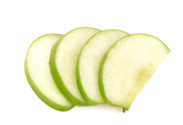 istock Green apple sliced isolated on white 1255669786