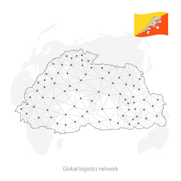 istock Global logistics network concept. Communications network map of Butane on the world background. Map of Butane with nodes in polygonal style and flag. Vector illustration EPS10. 1255679382