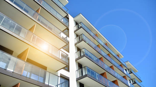 istock Modern apartment buildings on a sunny day with a blue sky. 1255680762