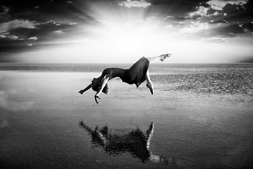 Ballerina levitation / flying on the water - Salt lake in Turkey