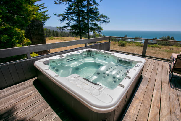 istock Hot tub on deck by ocean in California 1255684490