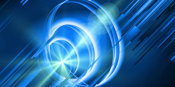 istock Abstract neon lines on blue  colorful background. Futuristic design for technological and science concept. Banner with helix lines on dark gradient and blurred lines. 1255685417