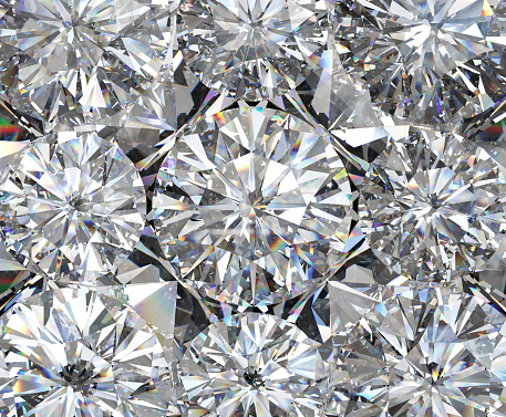 Diamond texture close-up and kaleidoscope. 3d illustration