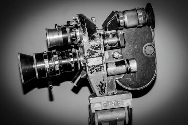 Vintage movie camera. Black and white photo. Selective focus. Vintage movie camera. Black and white photo. Selective focus. vintage video camera stock pictures, royalty-free photos & images