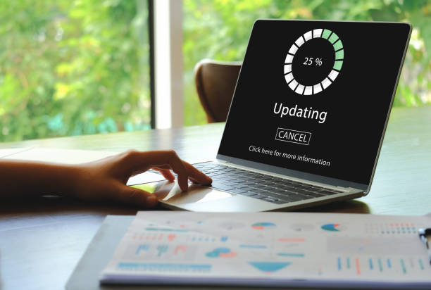 Updating software for a smart device. Updating software for a smart device. HUD of Updating the Operating system and show the process of update. update communication photos stock pictures, royalty-free photos & images