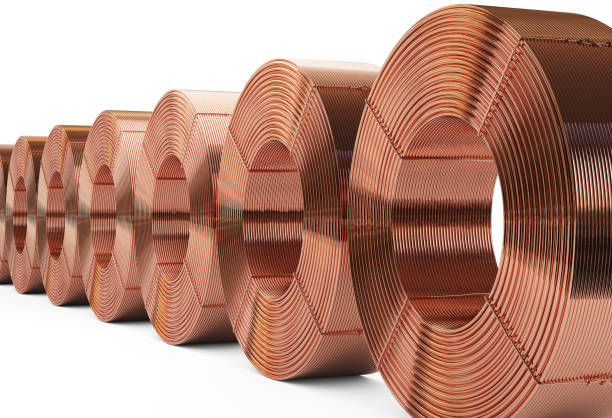 istock Copper pipe bobbins. Isolated on white background, clipping path included. 3D illustration 1255689342