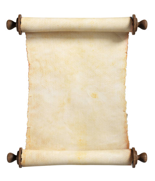 istock Vertical scroll or parchment with wooden handles. Isolated, clipping path included. 3d illustration. 1255690506