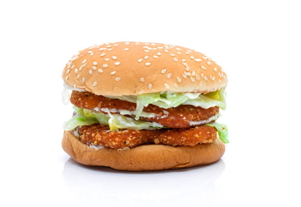 istock Hamburger a chicken on a white background