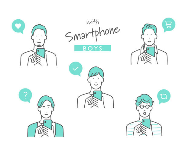 スマートフォンを使って何かをする - 男性 イラスト点のイラスト素材／クリップアート素材／マンガ素材／アイコン素材