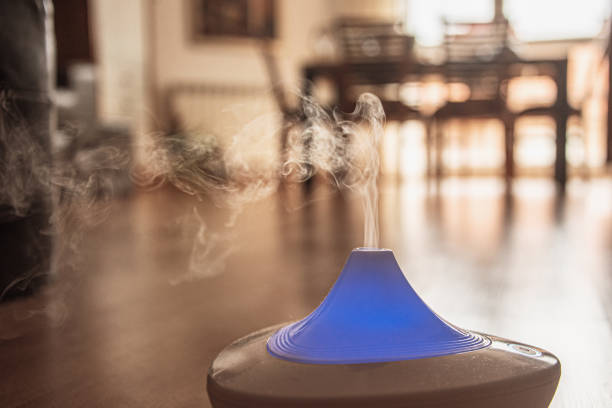 집에서 작은 공기 가습기 - humidifier steam home interior appliance 뉴스 사진 이미지