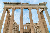 Propylaea temple at the entrance to the Ancient Acropolis in Athens, Greece