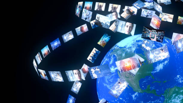 istock Visual contents concept. Social networking service. Streaming video. communication network. 1255705060