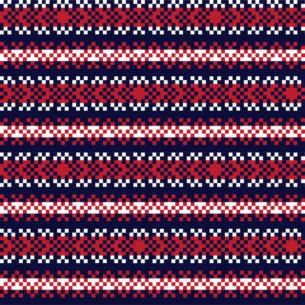 ilustrações de stock, clip art, desenhos animados e ícones de red navy christmas fair isle seamless pattern background - christmas cardigan woven pattern