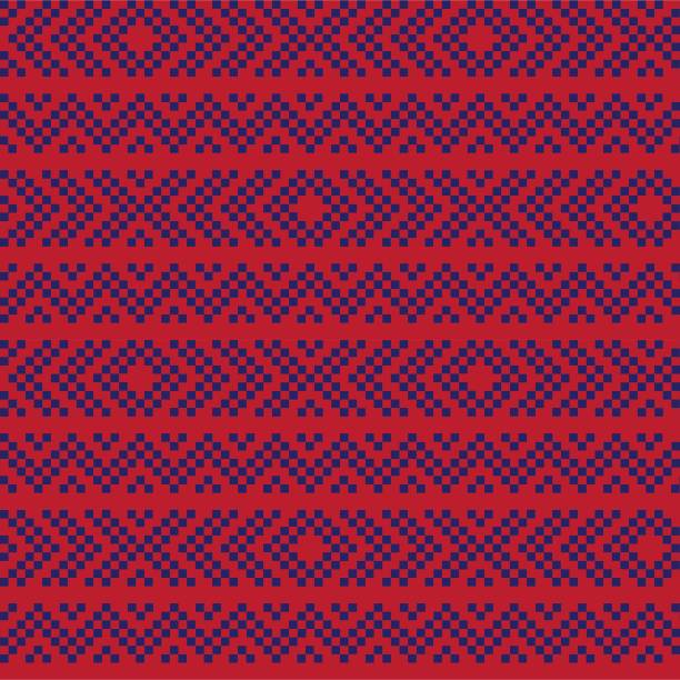 ilustrações de stock, clip art, desenhos animados e ícones de red navy christmas fair isle seamless pattern background - christmas cardigan woven pattern