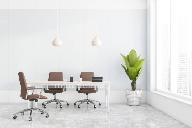 istock White CEO office with brown chairs and window 1255706056