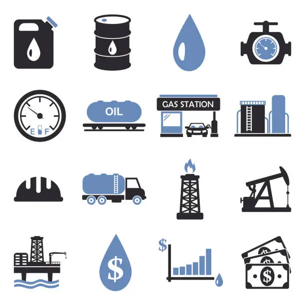 Vector illustration of Oil Icons. Two Tone Flat Design. Vector Illustration.