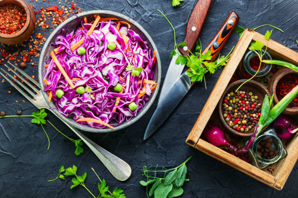 istock Coleslaw salad of red cabbage 1255707093