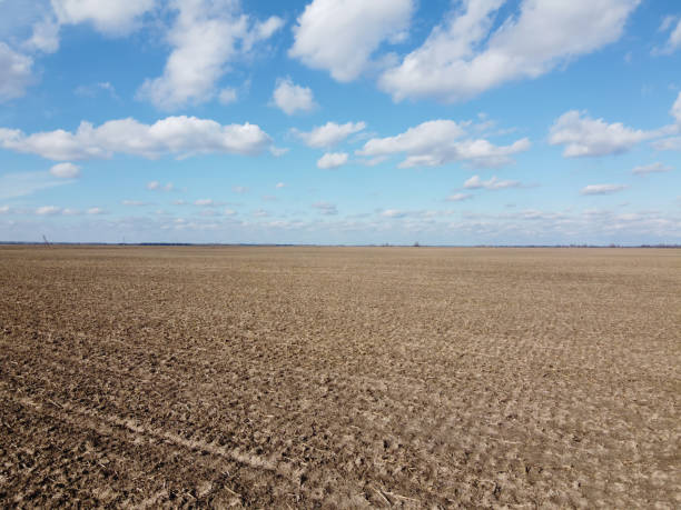 istock Beautiful blue sky over farm fields on a sunny day, aerial view. Landscape. 1255707380