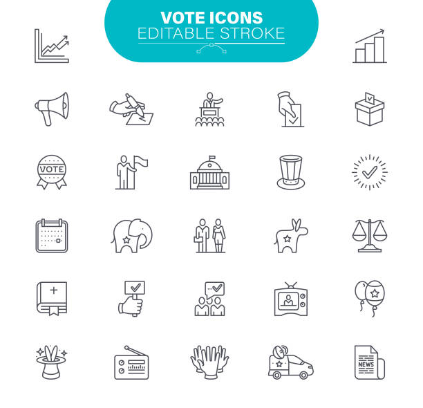 illustrations, cliparts, dessins animés et icônes de icônes de course modifiables de vote. ensemble contient une telle icône urne, case à cocher, âne, éléphant, illustration - picto urne