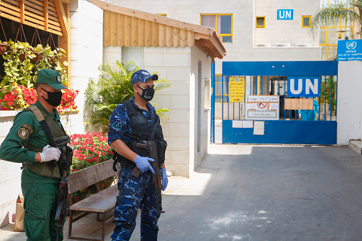 Palestinian Police close down the UN Hospital in Qalqilya due the coronavirus (Covid-19) , Qalqilya, West Bank, Palestinian Territories, Palestine - July 12, 2020