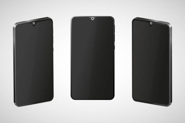 istock Vector illustration of a new black and shiny hand phone in three different perspective views isolated on white background 1255713764