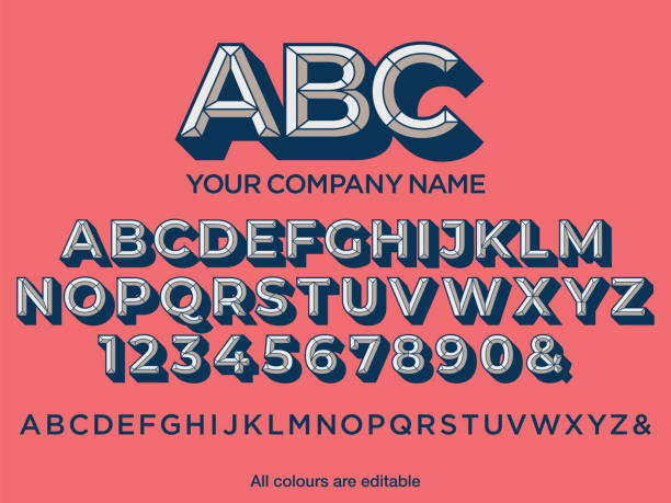 Logo raised character bond shadow style corporate identity logo font design, alphabet letters and numbers, vector illustration.