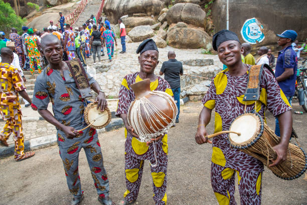 Yoruba street Drummers stock photo