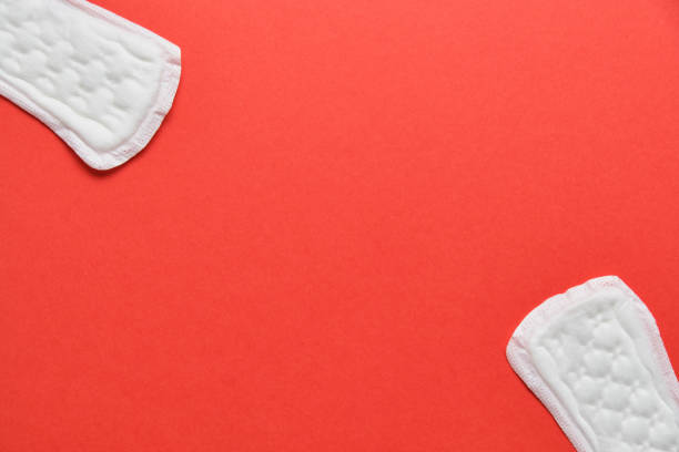 istock Female pads on red background with copy space. 1255718140
